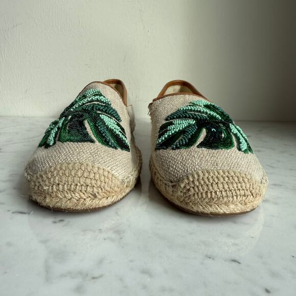 Michael Michael Kors Palm Leaf Sequin Espadrille Flats Beige Green Size 8 - Picture 5 of 11